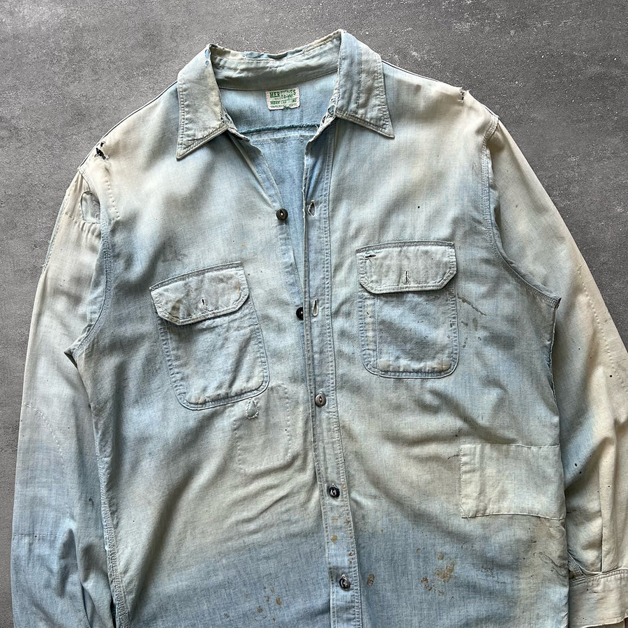 1950s Hercules Chambray Work Shirt Repaired