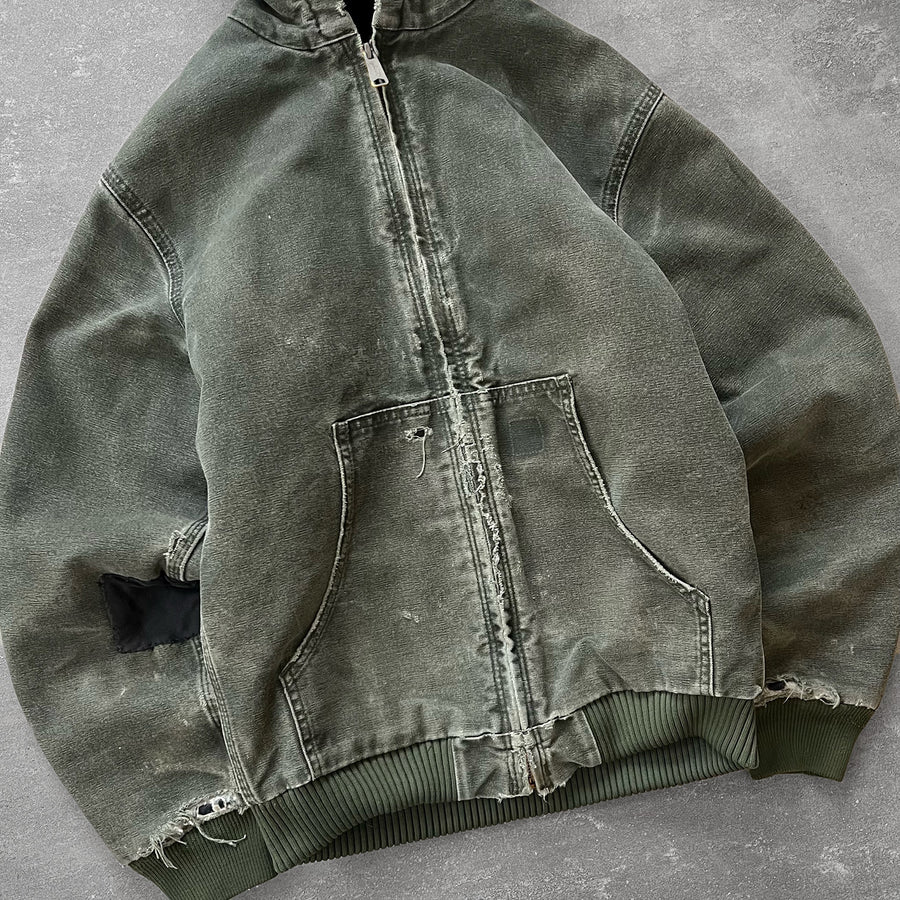 1990s Carhartt Hooded Work Jacket Faded Moss Green