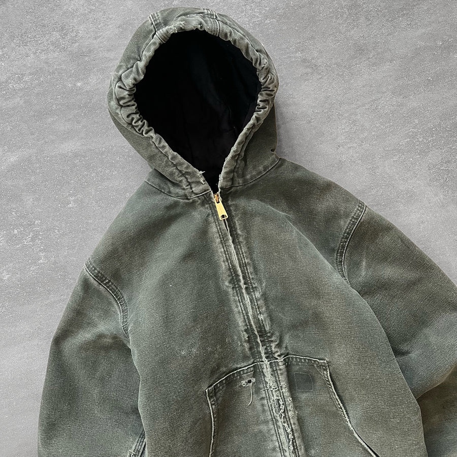 1990s Carhartt Hooded Work Jacket Faded Moss Green