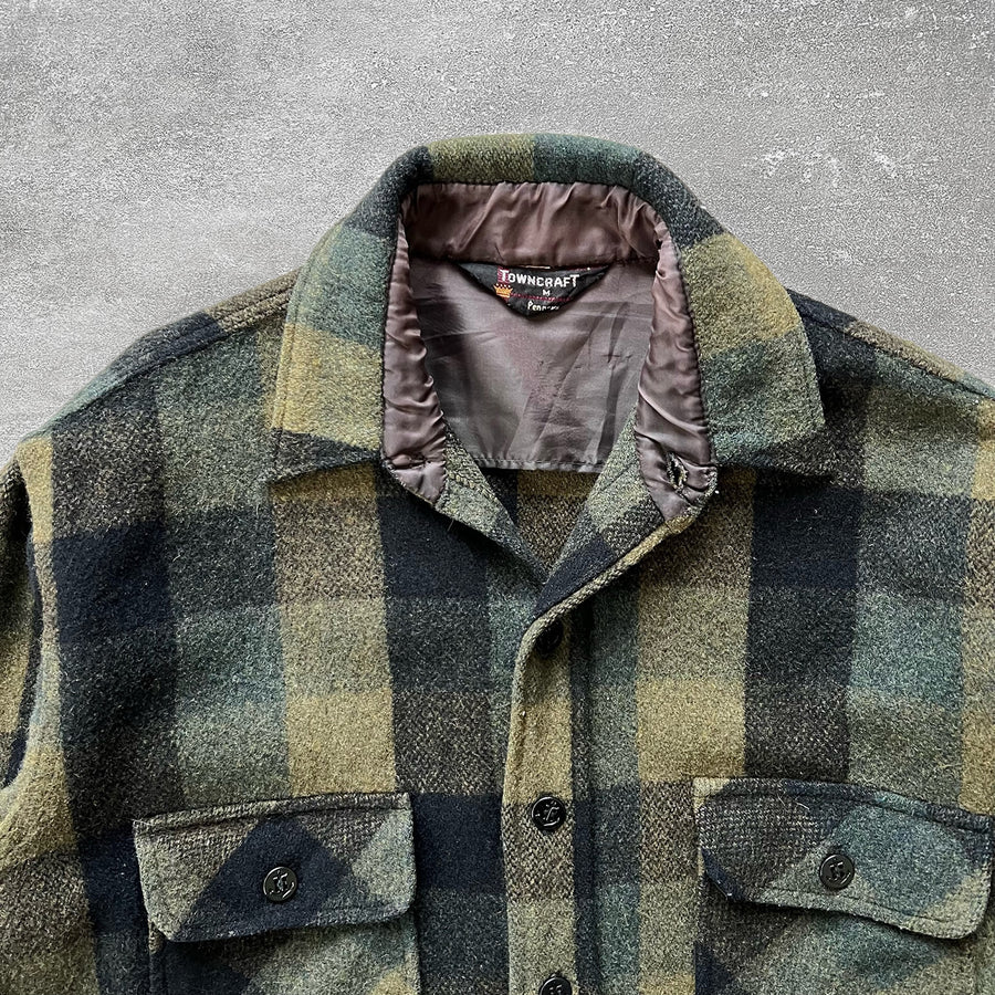 1960s Towncraft Wool Shirt Green Plaid