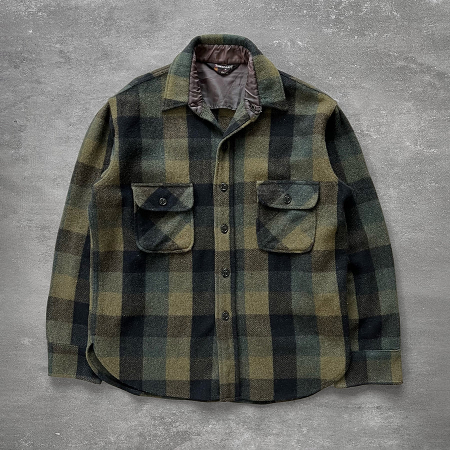 1960s Towncraft Wool Shirt Green Plaid