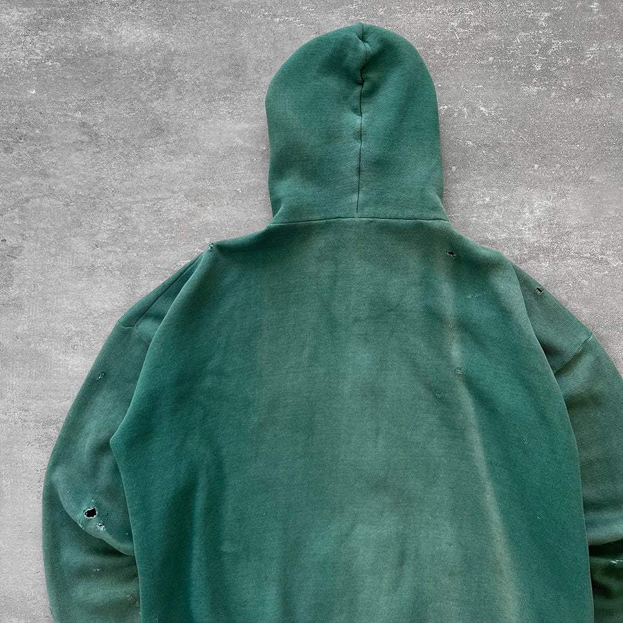 1960s Faded Green Thrashed Zip Up Hoodie