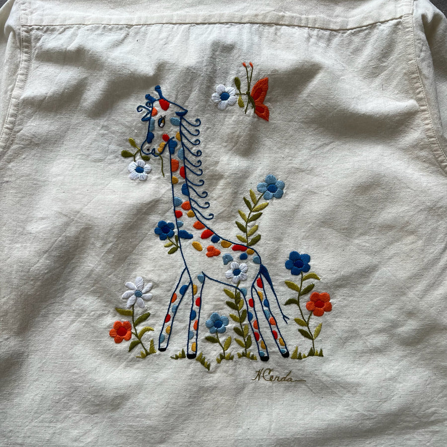 1970s Hand Embroidered Giraffe Light Cotton Shirt