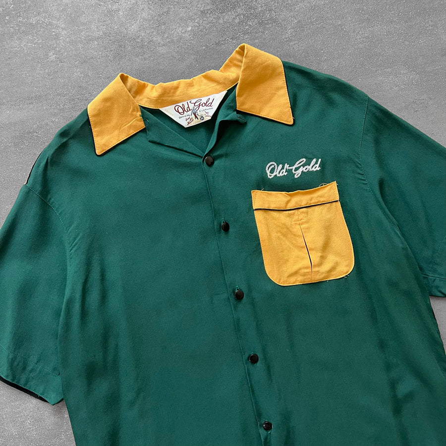 1960s Old Gold Chain Stitch Bowling Shirt