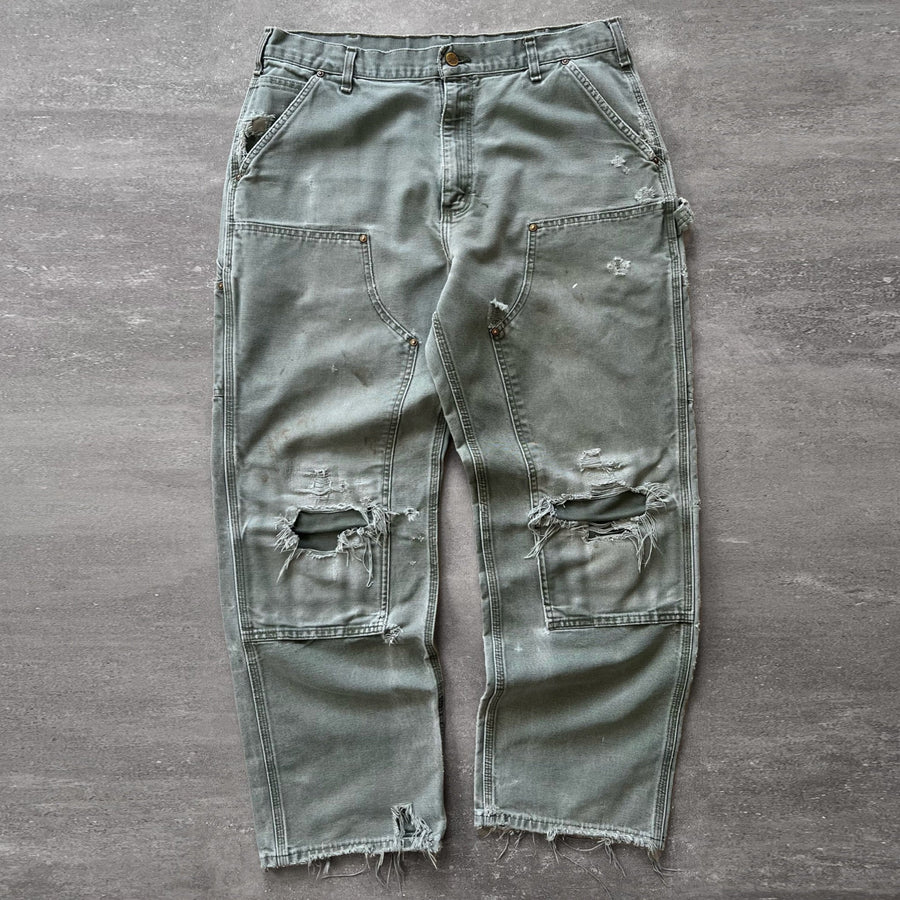 2000s Carhartt Double Knees Moss Green Thrashed 35 x 30