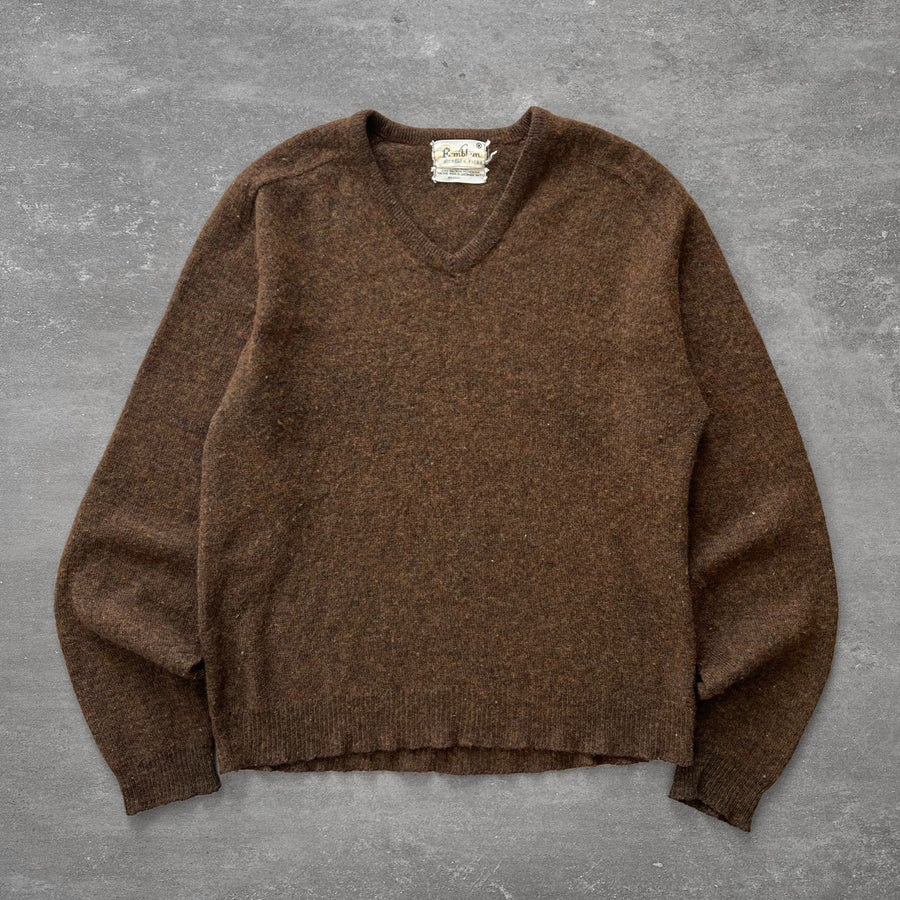 1970s Brown V Neck Sweater