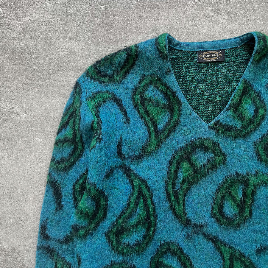 1960s Fuzzy Paisley Mohair Sweater