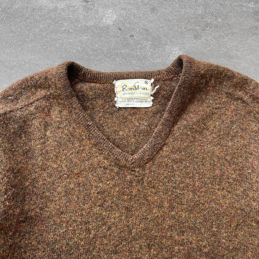 1970s Brown V Neck Sweater
