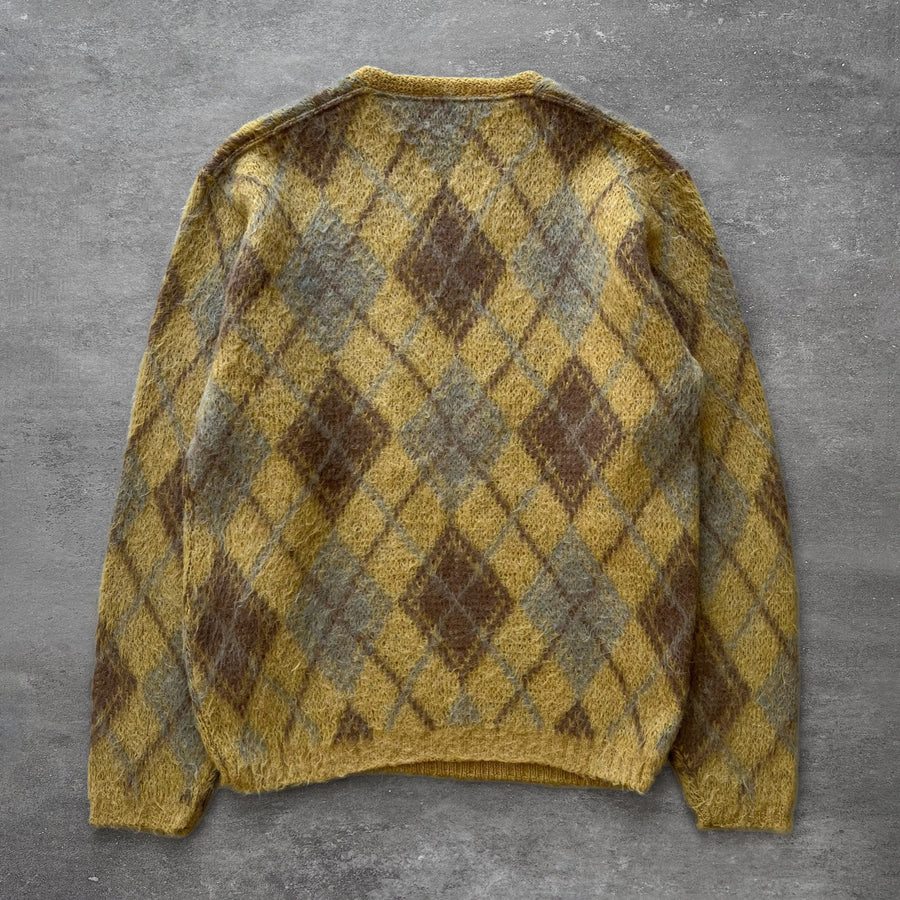 1960s Tiger Shag Argyle Mohair Sweater