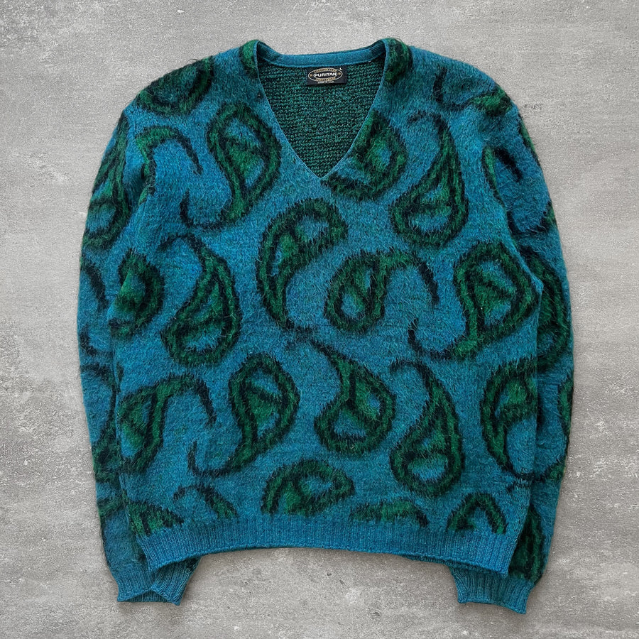 1960s Fuzzy Paisley Mohair Sweater