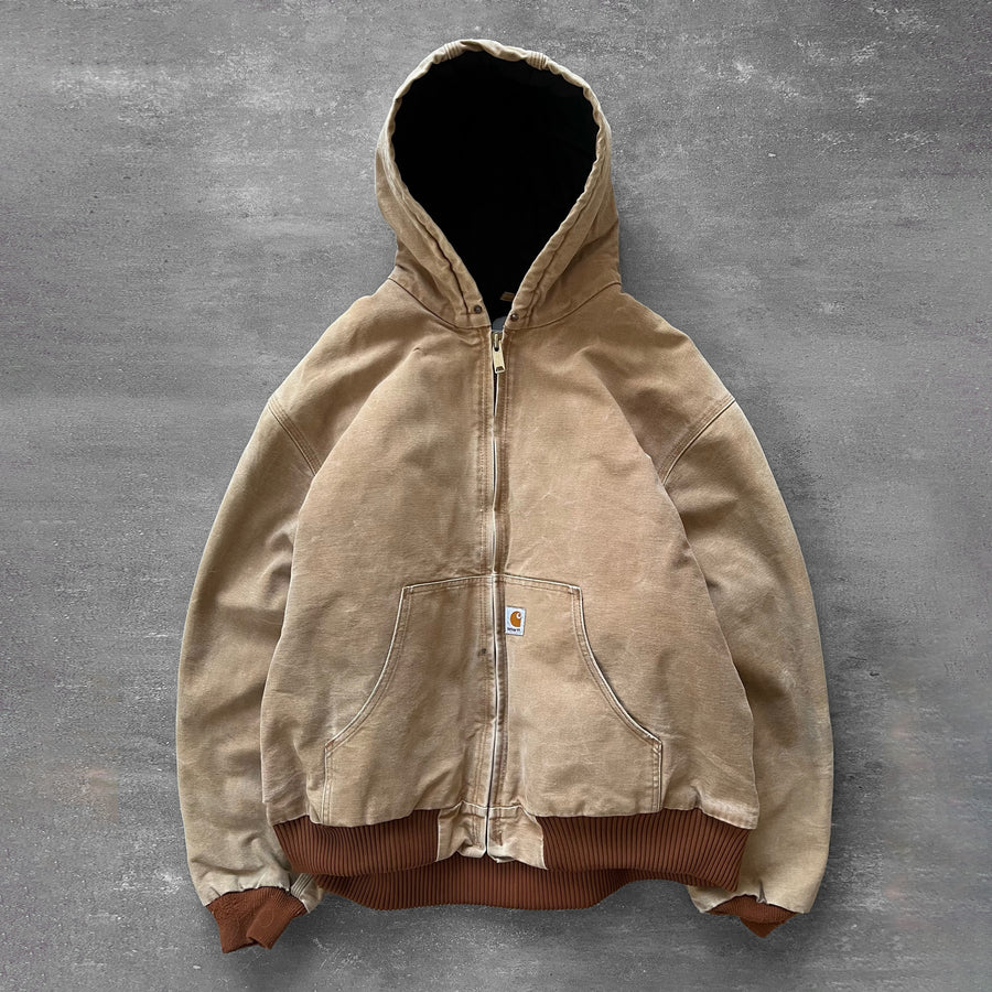 1990s Carhartt Hooded Duck Jacket Faded Brown
