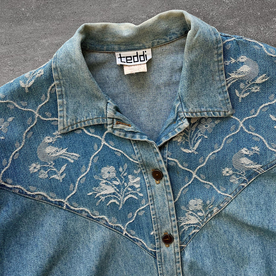 1990s Teddi Denim Floral Shirt Jacket
