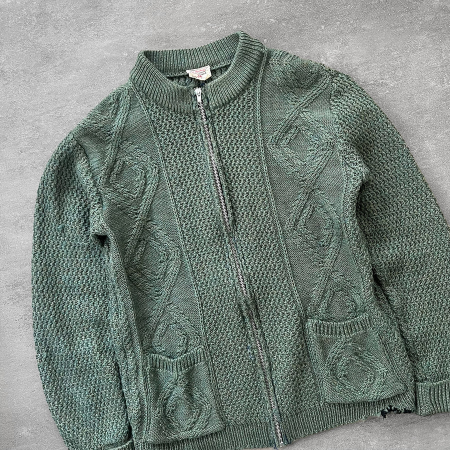 1960s Wool Zip Cardigan Green